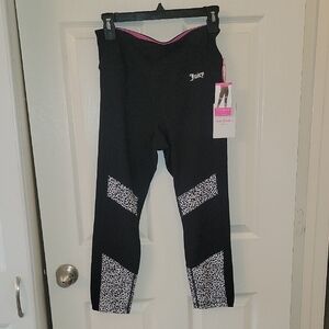 Juicy Couture Black Womens Capri Leggings with Leopard Print
